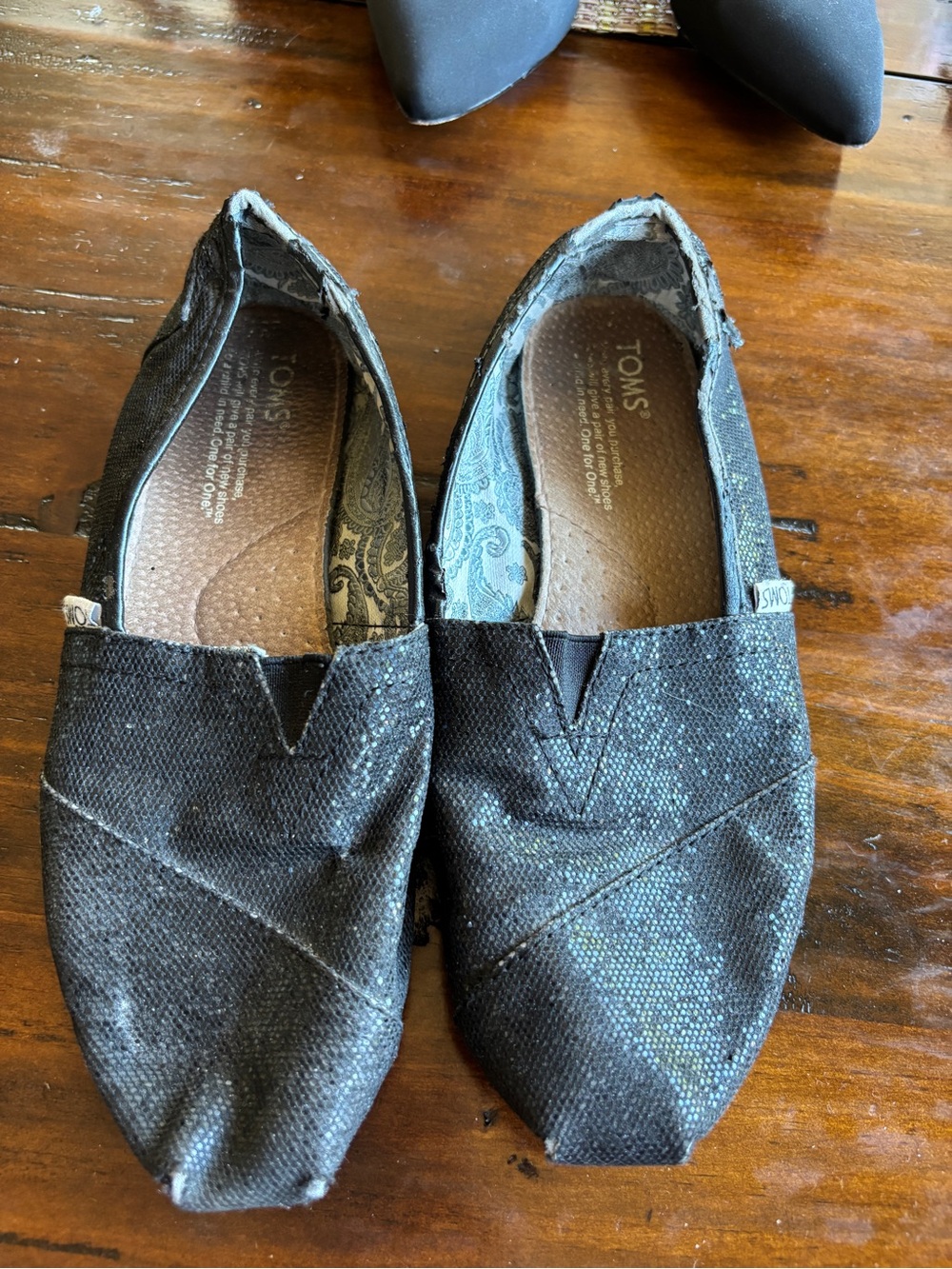 Toms Black Sparkle Slip-On Moccasins